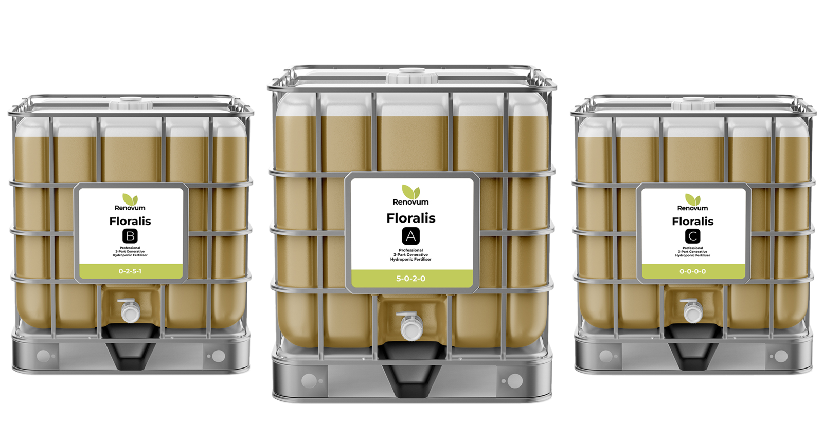 Renovum Floralis A, B and C — professional 3-part generative hydroponic fertiliser
